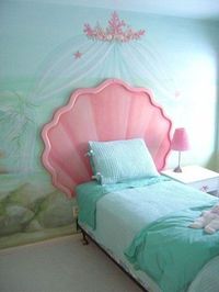 Mermaid Bed. If you love mermaids, you will love this idea. A bed is the biggest furniture in your room and it gets noticed the most. So, to give your room an undersea look, you can start off by getting a mermaid shaped bed | Enchanting Under the sea party birthday ideas, party supplies, decorations, cupcakes, birthday cakes, favors, food, decorating ideas