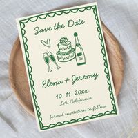 Hand Illustrated Vintage Colourful Green Wedding Save The Date | Zazzle