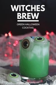 Whip up this spooky green witches brew halloween cocktail for your party. Make one or a batch for a crowd with this simple vodka recipe. #halloween #cocktail #cocktailrecipe #drinks #recipes