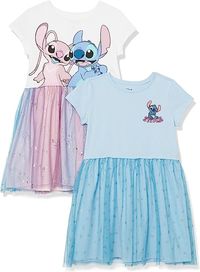 60% Cotton, 40% Polyester Imported Cotton lining Pull On closure Machine Wash Disney's Lilo & Stitch Girls 2-Pack Tulle Dress Bundle - Featuring none other than Project 626, Stitch! Along with Angel, have your little one twirl around with this awesome adorable 2-pack dress bundle! OFFICIALLY LICENSED: 100% Officially licensed Disney Lilo & Stitch clothing apparel makes the perfect gift for every child and quality you expect & deserve for any Disney clothing fan.