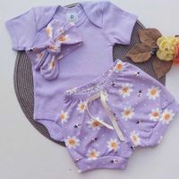 "Conforto e estilo para o seu pequena! 👶✨ Nosso Kit completo feminino traz body de manga curta, short e bandana em tecidos 100% algodão, perfeitos para o dia a dia do seu bebê. Disponível em cores e estampas exclusivas, o conjunto oferece modelagem grande para acompanhar o crescimento do seu filho com conforto. Confira a tabela de medidas e escolha o tamanho ideal! 💙 Não perca essa oportunidade de garantir praticidade e fofura em um só kit!"