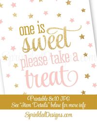 One is Sweet Take A Treat - Printable Twinkle Little Star Girl First Birthday Decorations, Party Fav