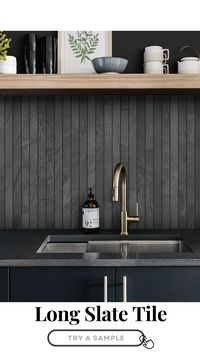 Experience the ultimate in modern sophistication with our long black slate tile, featuring a honed finish that offers a refined touch to any contemporary setting.