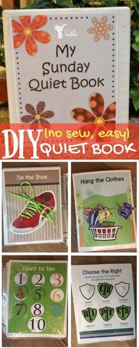 DIY (no sew, easy) Quiet Book FREE PRINTABLE. Adorable, educational book for quiet time like during church!