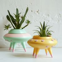 Support me and take advantage of the discount for the first sales! Transform your space with the spectacular UFO planter, an indoor planter that adds a futuristic and unique touch to any room. With a UFO-inspired design, this planter is perfect for those looking for innovative, out-of-this-world decor. Ideal for succulents, cacti and small plants, it combines functionality and style in an exceptional way. Made from high-quality materials, the UFO planter is durable and lightweight, making it easy to relocate to your home. Its avant-garde design not only beautifies your spaces, but is also the perfect gift for lovers of science fiction and modern decoration. Contact me if you want a unique and personalized product. Ideal for: Decorate the home with style Unique gifts for science fiction fan