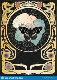 Butterfly Art Nouveau Frame Stock Vector - Illustration of stylized, retro: 131471707