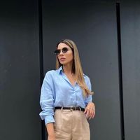 Iesa Grasielly de Oliveira on Instagram: "Ootd! Amo essa combinação de azul com camel. Que tal? 🤍"