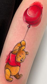 Winnie the Pooh by Marta Pari, an artist at Poison Tattoo Studio in Brescia, Italy. https://tattoo-ideas.com/winnie/ #tattooideafridays #tattoos #ink #tattooideas #tattoo #tattooart #tattoostyle #tattooaddict #tattoodesign