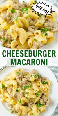 One Pot Cheeseburger Macaroni - creamy, cheesy pasta with ground beef all cooked in the same pot. It tastes like Hamburger Helper but better!