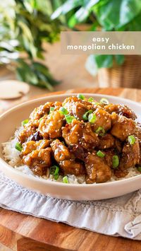 This easy Mongolian chicken recipe features crispy fried chicken coated in a sweet and savory sauce with deep aromas from the garlic, ginger, and red chiles. This dish is quick and simple to make yet packed with flavor, and makes for an easy takeout favorite to make in the comfort of your home.