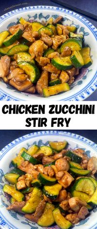 This Chicken Zucchini Stir Fry is a simple stir fry - marinated chicken stir fried with sliced zucchini in a tasty sauce! Here's the recipe.