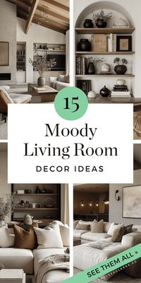 Get ready to fall in love with these moody and elegant living room decor ideas! Perfect fro Fall home decor. There's more than one way to achieve a dark and moody aesthetic, and you might be surprised to discover that you do NOT have to paint your walls dark! In fact, sophisticated moody decor can be achieved with light-colored walls - it's all about the decorations, textures and furniture! As these 15 moody and elegant living room tours in this article prove, elegant living rooms with a moody