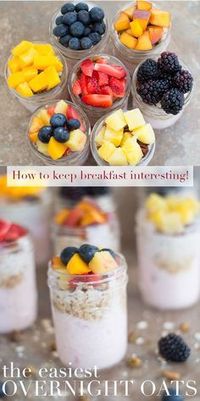 Easiest overnight oats recipe using yogurt and fresh fruits. Made in 10 minutes. Breakfast meal prep for the whole week. Never get bored of breakfast again