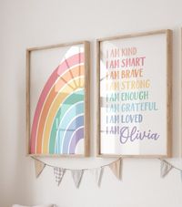 ♥︎ SET OF 2 DESIGNS ♥︎ AVAILABLE OPTIONS: PREMIUM PAPER PRINT OR WRAPPED CANVAS ♥︎ * FRAMES ARE NOT INCLUDED Motivational art is an excellent way to inspire and encourage children to develop positive thoughts and behaviors. This set of three motivational wall art prints for kids' bedrooms includes inspiring affirmations that promote kindness, positivity, and self-confidence. These beautiful wall art prints are perfect for decorating a toddler girl's bedroom or playroom and can serve as a daily r