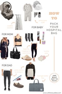 How to Pack your Hospital Bag: Hospital Bag Essentials (And What NOT To Pack!). The Ultimate Hospital Bag Checklist | Caffeine & Cuddles Blog. What To Pack for Mom, Dad, Baby and Sibling for the Hospital Stay. Hospital Bag Must Haves for New and Expecting Moms