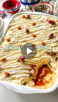 Rafia Mazhar | Easy Recipes | Home Chef on Instagram: "Khubani ka Meetha Recipe ⤵️

Hyderabadi Food Series Episode 6: Khubani ka Meetha 🍑

Ingredients
300 g dried apricot
1 litre water 
200 g sugar
1 tsp vanilla essence
Few strands saffron 
1/2 tsp orange food colour (optional)

- Wash the apricots well and then soak in 1 litre water overnight
- In the morning remove the seeds from the apricots. Reserve the apricot water 
- Crush the seeds to remove the almonds. Set aside
- Add the apricots, apricot water and sugar in a pan and cook for 30 minutes covered on low flame till the apricots are completely tender
- Mash the apricots if desired
- Add the vanilla, food colour, saffron and almonds. Mix well
- Chill completely and serve with custard, cream or ice cream

Vanilla Custard
2.5 cups mil