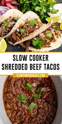 Tender chuck roast is slowly cooked with a blend of Mexican spices for an easy, delicious beef recipe. These Slow Cooker Shredded Beef Tacos can be enjoyed in your favorite tortillas or used in many different meals!