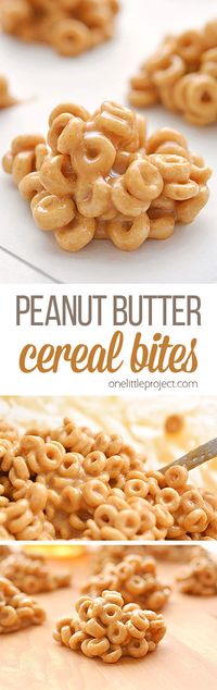 These peanut butter cereal bites are soooooo good! Made with Cheerios, they're a great breakfast to grab on the run and with only 4 ingredients they're super easy to make! They're a quick, easy, and delicious snack idea and the kids loved them!