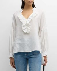 T5GZE Harshman Cordelia Ruffle Linen Popover Blouse