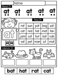 This CVC worksheet is designed to have your students learning and reviewing word families. Each sheet focuses upon a different word family and has students learn to read/blend the rime, locate words that match the word family and read words that contain the word family. They are great to use during center time to allow your students to consolidate their learning.