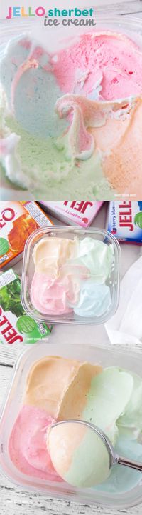 Oh my gosh! Homemade JELLO SHERBET ICE CREAM!! This easy recipe shows you how to make it with or without an ice cream maker and only 4 ingredients!