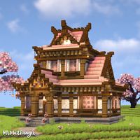 A Minecraft Cherry Blossom Japanese House with a full Interior! You can download this build on my Patreon, just follow the link!