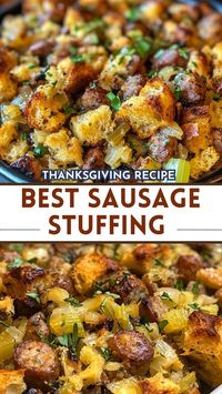 Make your Thanksgiving unforgettable with this Best Sausage Stuffing recipe! Full of savory sausage, fresh herbs, and delicious bread, it's the perfect side dish to complement your turkey. Easy to prepare and sure to be a crowd-pleaser, this stuffing will bring comfort and joy to your holiday table. Savory flavors everyone will love!