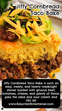 Beefy, cheesy, and loaded with big, bold Southwestern flavors, this easy Jiffy Cornbread Taco Bake is a family favorite!