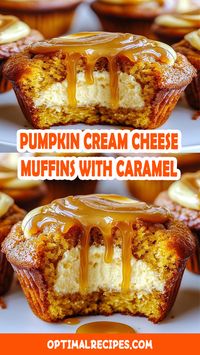 These Pumpkin Cream Cheese Muffins with a dreamy caramel swirl are the perfect way to celebrate fall!  Soft, fluffy, and packed with pumpkin spice flavor, they’re filled with a creamy surprise and topped with rich caramel goodness. Whether you're baking for a cozy weekend at home or impressing guests at a fall gathering, this easy-to-follow recipe is sure to be a hit! 🍁 Save this pin now and bring those warm autumn vibes to your kitchen! #PumpkinRecipes #FallBaking #Muffins #CaramelSwirl #CozyEats