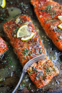 Maple Mustard Glazed Salmon - An easy & healthy dinner that's done in 15 minutes! Fresh salmon fillets are brushed with a sweet & tangy glaze then simply seasoned & baked to perfection!