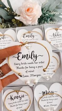 Pearl earring and knot bangle Bridesmaid gift! Personalized cards and affordable!