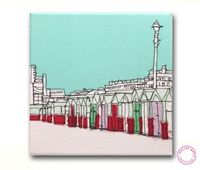 Beach Huts - embroidered canvas by Gillian Bates