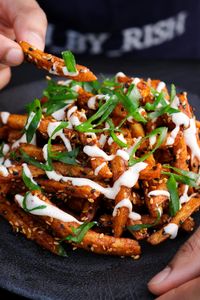 Spicy Garlic and Sesame Fries - Dish by Rish