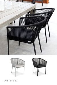 Durable powder coated aluminum frame and woven polypropylene rope come together to create a timeless chair that's built for the outdoor elements. #outdoor #patiofurniture #patiodiningchair