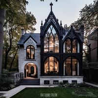 Floor to ceiling windows on a gorgeous Gothic house.