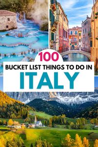 100 Best List Things to do in Italy | Italy Travel Bucket List Ideas. Heading on a trip to Italy? Or just looking for ideas of what to do in Italy to see if you would love to visit this gorgeous country? We have collected a list of the best activities for Italy that you can add to your Italy itinerary, simply select your favorite Italy attractions, Italy landmarks, natural wonders and sights. Click to see our list of the best things to see in Italy!