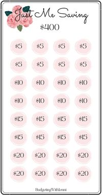 Just Me Saving Savings Challenge. This challenge was created for a low budget or any budget who just want to save extra money for whatever. Check off the dollar amount that you're going to save as you cash stuff your envelope. When completed you will have saved $400! Enjoy🌸 Printing Information: *Digital Download  *This is printed on 8.5 x 11 inch US letter size paper  *Once printed, cut and place it in your A6 envelope  *Color will vary depending on ink and printer Disclaimer: This is a PDF Digital Download. No physical product will be mailed to you. Digital Download will be available once payment has been confirmed and purchase has been completed. This printable is for personal use only, not to be copied or resold. There are no refunds, cancellations or exchanges due to the nature of th