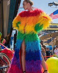 #FromAdriennesArchive: Nothing says loud and proud like an Adrienne Landau rainbow colorblocked marabou feather duster 🌈