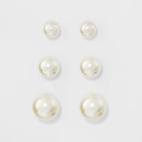 Faux Pearl Stud Earring Set 3ct - A New Day Silver, Size: Medium