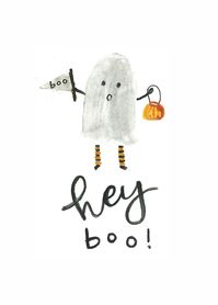 Ghost Halloween Hey BOO Card Autumn Notecard Fall - Etsy