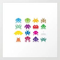 Space Invader White Art Print