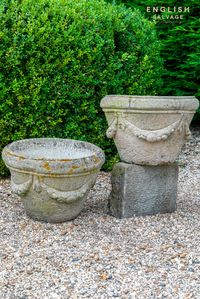 Pair of composition stone swag planters