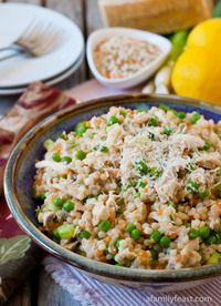 Israeli Couscous with Chicken and Peas - Don't be fooled by the simplicity of this healthy recipe - it packs a ton of flavor! Super quick to prepare and perfect for a busy weeknight dinner!