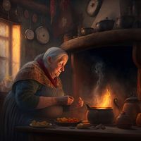 "Free Shipping! Includes All Mounting Hardware! Free 8x8\" Canvas of Your Choice with Any Purchase! (See Personalization Field) Description: Canvas Print: Old Woman Cooking in a Warm Cottage Kitchen"