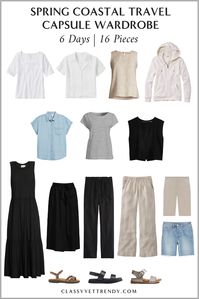 6-Days Spring Coastal Travel Capsule Wardrobe: 16 Pieces, 12 Outfits - Classy Yet Trendy