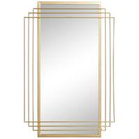 Enliven your living space with the sculptural elegance of this modern glam wall mirror. It features a shiny gold finish frame with matching overlays of rectangular metal that create a dimensional effect that pops in an entry or living room. A slim rectangular silhouette makes this a gorgeous addition to vertical spaces like staircases and hallways.