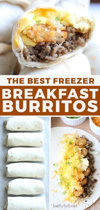 Weekday mornings just got easier with these delicious Make-Ahead Freezer Breakfast Burritos! Loaded with eggs, tater tots, sausage, and cheese! Great for breakfast on the go, camping, hiking, regular breakfast or even dinner.