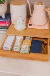 Move over coffee, the tea drinkers are getting serious! If you love a good cuppa, here's everything you'll need to create a cozy tea station at home. Everything from a tea drawer, to great tea spoons, to the perfect way to hide the cord from your electric kettle.