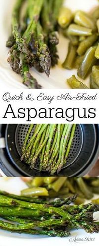 Quick and easy Air-Fried Asparagus. Just a few minutes and you can have a tasty side of asparagus with little effort and easy cleanup. Low-carb, THM-FP