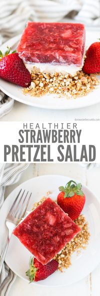 A classic, yet healthy strawberry pretzel salad. It's naturally sweet, salty, creamy and crunchy all at the same time! Take this strawberry pretzel dessert to summer gatherings and potlucks, or serve it for dessert after dinner.